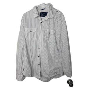 American Eagle Men’s XL Vintage Fit Button-Up Shirt | White Pinstripe Cotton